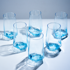 Modern Amethyst Blue Hexagonal Base Drinking Glass - Set of 6