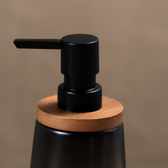 Black Ceramic with Bamboo Soap Dispenser