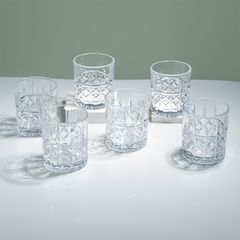 Diamond Grid Cut Design Whiskey Glasses - Set of 6