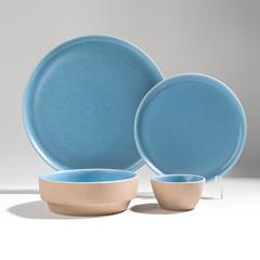Sky Blue & Sand Ceramic Dinnerware Set of 20