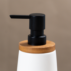 Matte White Ceramic with Bamboo Soap Dispenser