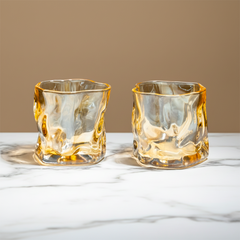 Amber-Colored Sculpted Glasses - Set of 6