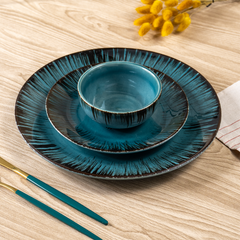 Ceramic Dinnerware Set with Black Tree Motif - Set of 18