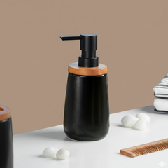 Black Ceramic with Bamboo Soap Dispenser