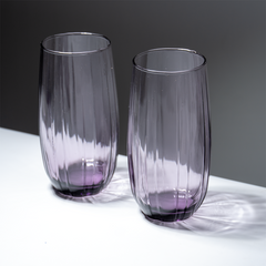 Lilac-Tint Ribbed Tall Glasses - Set of 6