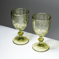Vintage-Style Yellow Embossed Goblets - Set of 6