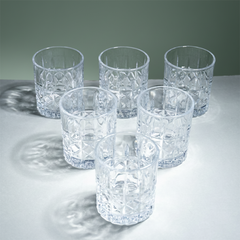 Diamond Grid Cut Design Whiskey Glasses - Set of 6
