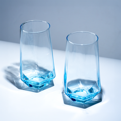 Modern Amethyst Blue Hexagonal Base Drinking Glass - Set of 6