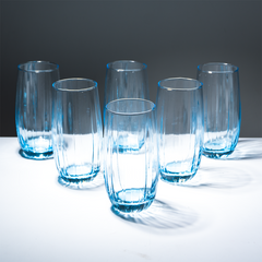 Ocean-Blue Textured Tall Glasses - Set of 6