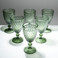 Green Vintage Textured Glass Goblet Set – 6-Piece
