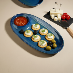 Blue Ceramic Chip and Dip Platter