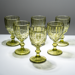 Vintage-Style Yellow Embossed Goblets - Set of 6