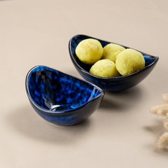 Blue Color Oval-Shaped Kishti Bowl Set | Set of 2