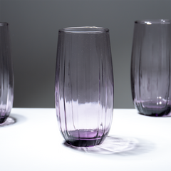 Lilac-Tint Ribbed Tall Glasses - Set of 6