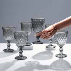 Smoke-Grey Diamond-Cut Goblets - Set of 6