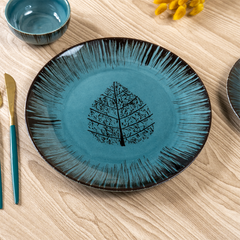 Ceramic Dinnerware Set with Black Tree Motif - Set of 18