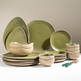 Olive Green & Beige Rustic Ceramic Dinner Set of 22