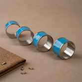 4-Piece Blue Enamel & Stainless Steel Napkin Ring Set