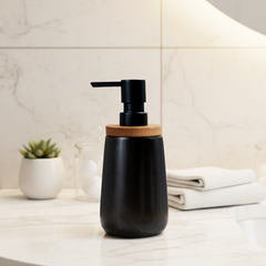 Black Ceramic with Bamboo Soap Dispenser