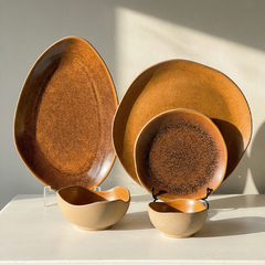 Rustic Brown Irregular Ceramic Dinnerware Set of 25