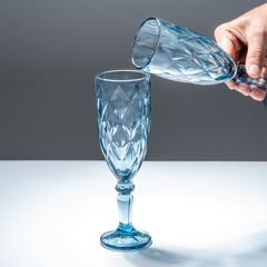 Blue Vintage Textured Glass Goblet Set - Set of 6