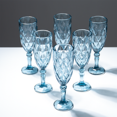 Blue Vintage Textured Glass Goblet Set - Set of 6