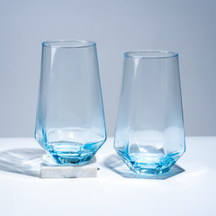 Modern Amethyst Blue Hexagonal Base Drinking Glass - Set of 6