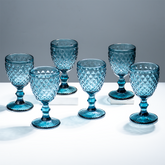 Premium Blue Textured Stemmed Glasses – Set of 6