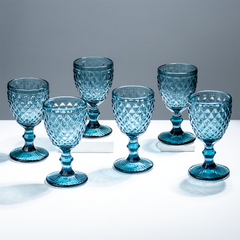 Premium Blue Textured Stemmed Glasses – Set of 6