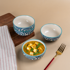 Hand-Painted Blue Ceramic Bowls - Set of 4