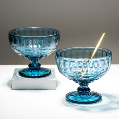 Ocean-Blue Embossed Dessert Cups - Set of 6