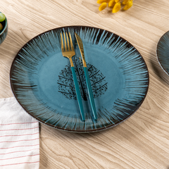 Ceramic Dinnerware Set with Black Tree Motif - Set of 3