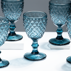 Premium Blue Textured Stemmed Glasses – Set of 6