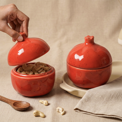 Red Pomegranate Shaped Ceramic Jar with Lid
