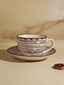 White Ceramic with Brown Spiral Cup and Saucer Set