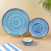 Sky Blue Ceramic Dinnerware Swirl Pattern - Set of 3