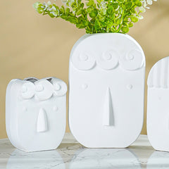 White Abstract Face Planter Set of 3