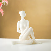White Marble-Finish Sitting Woman Figurine