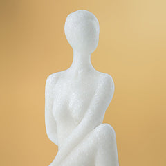 White Marble-Finish Sitting Woman Figurine