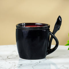 Black Ceramic Mug Set with Lid and Spoon