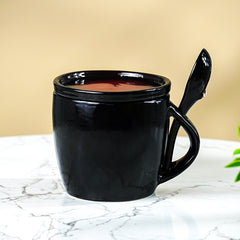 Black Ceramic Mug Set with Lid and Spoon