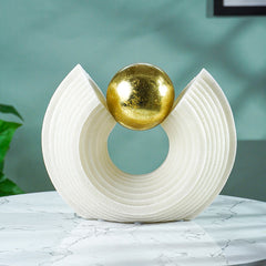 White Tiered Arch Sculpture with Gold Sphere