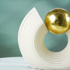White Tiered Arch Sculpture with Gold Sphere