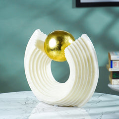 White Tiered Arch Sculpture with Gold Sphere