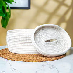 White Cotton Rope Tissue Box with Soft-Lid Closure