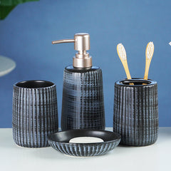 Black and Blue Brushed Ceramic Bathroom Set of 4