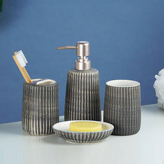 Black and Ivory Ribbed Ceramic Bathroom Set of 4
