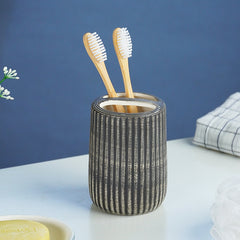 Black and Ivory Ribbed Ceramic Bathroom Set of 4