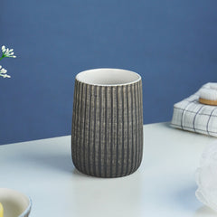 Black and Ivory Ribbed Ceramic Bathroom Set of 4