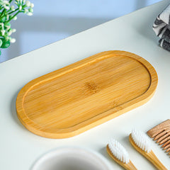 White and Bamboo Ceramic Bathroom Set of 2